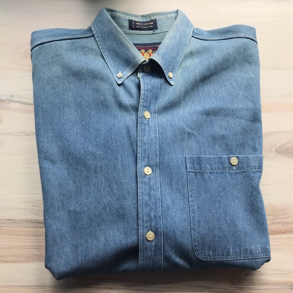 Vintage Ralph Lauren Chaps Denim Shirt Size 17.5